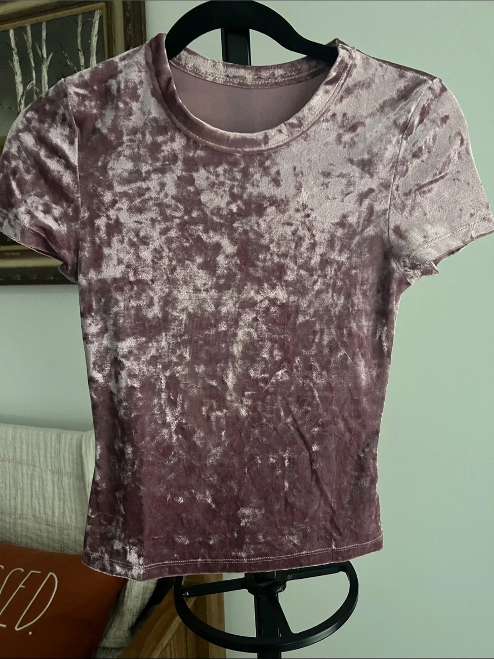 Free People- Crushed Velvet Short Sleeve Tee - Dusty Mauve
